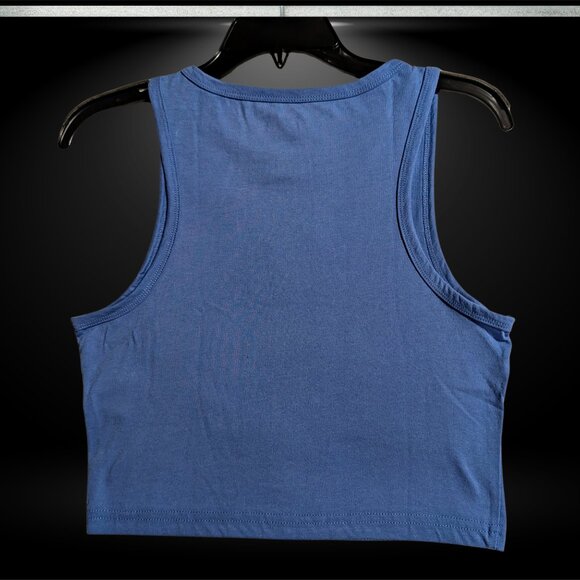 Disney's Lilo & Stitch Blue Embroidered Stitch Graphic Tank Crop Top Summer Wear - Picture 2 of 13